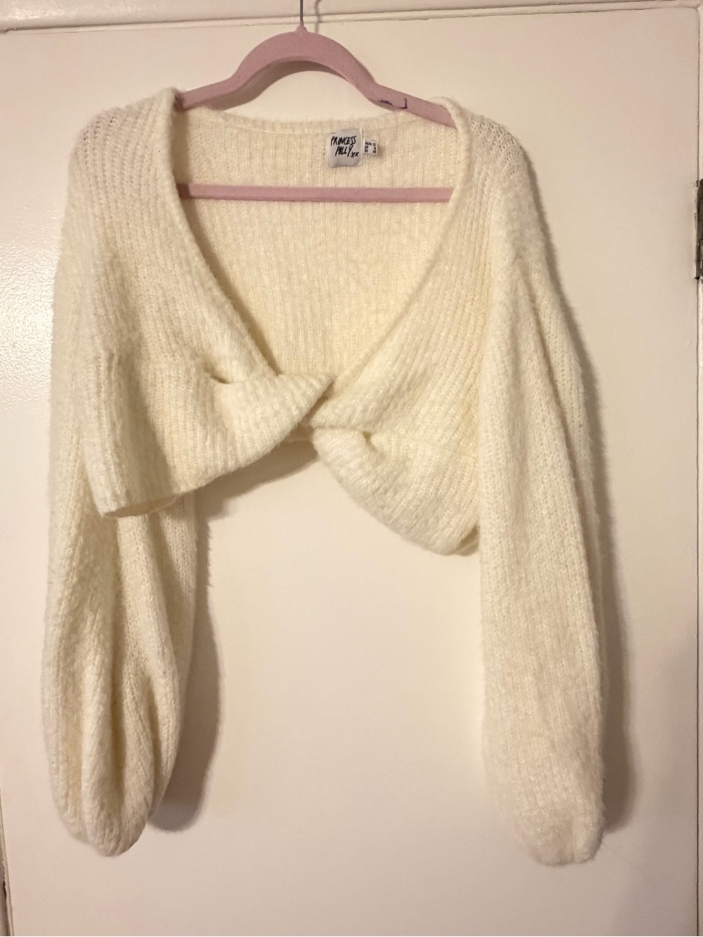 Princess Polly Cream Twist Front Cropped Sweater Size US 8